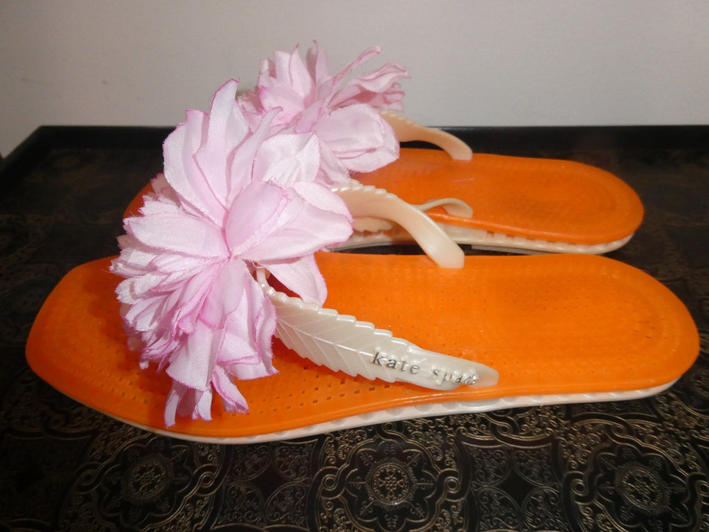 Kate Spade Pink Flowers Beach Pool Jelly Flip Flops Size 7 Made in Italy
