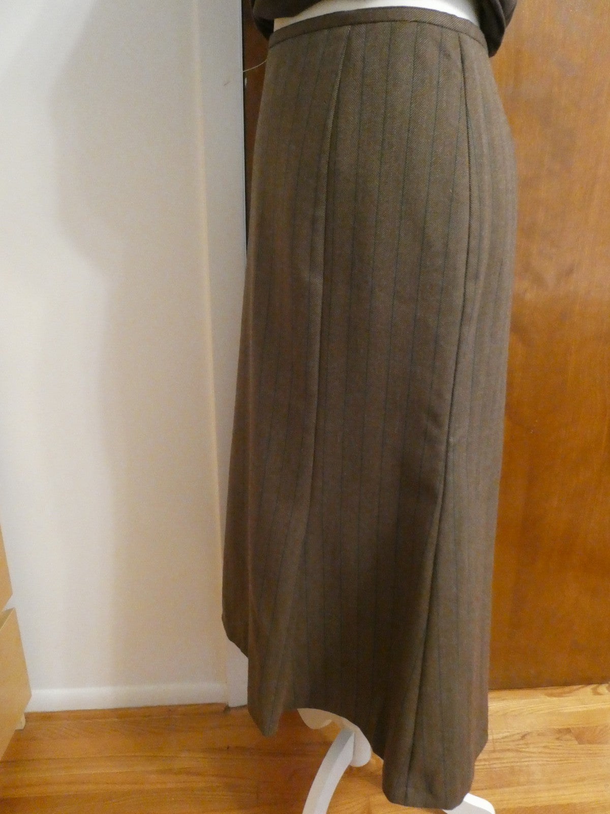 Harve Benard Women Brown Midi A Line 100% Wool/Lana Skirt 12 Made in Ukraine