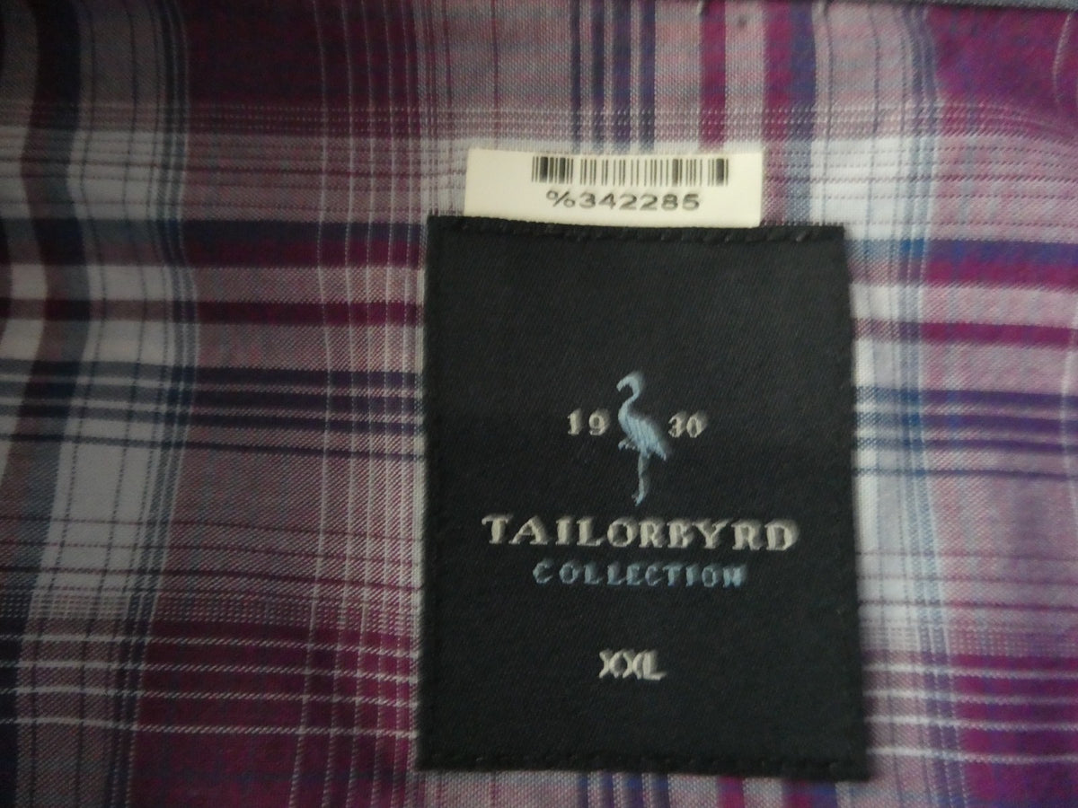TAILORBYRD Collection Men's 2XL Purple Plaid Button Front Shirt 100% Cotton