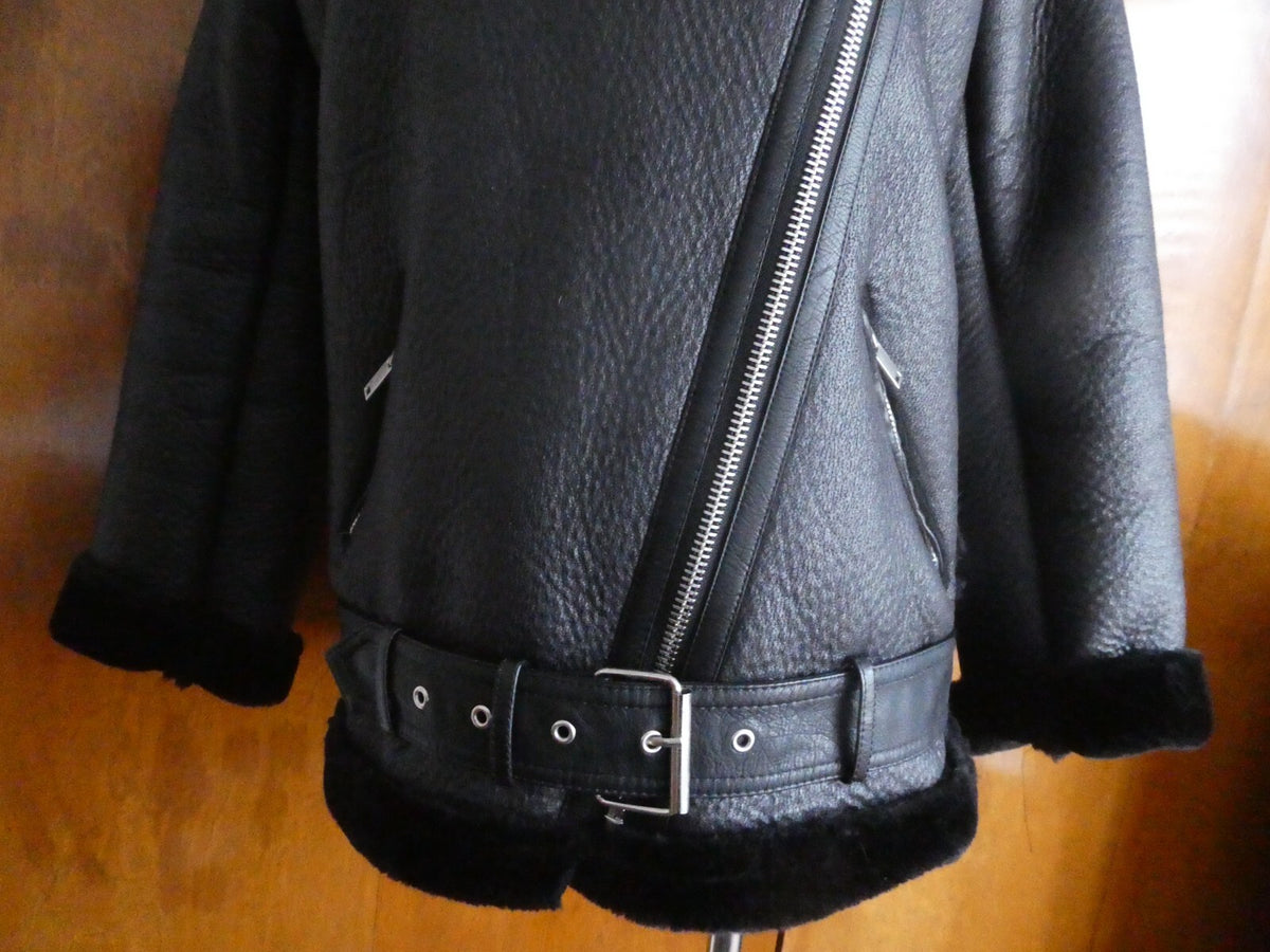 LY VAREY LIN Women's Black Faux Shearing Lined Warm Winter Moto Jacket Small