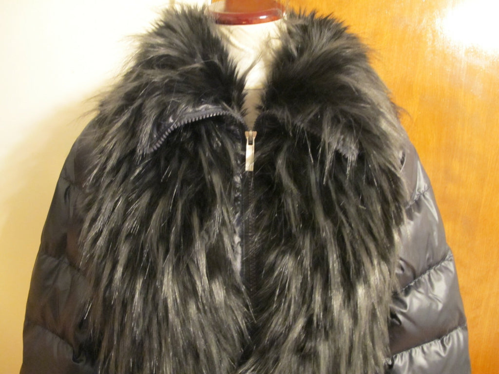 French Connection navy winter coat two in one down feather faux fur collar Small