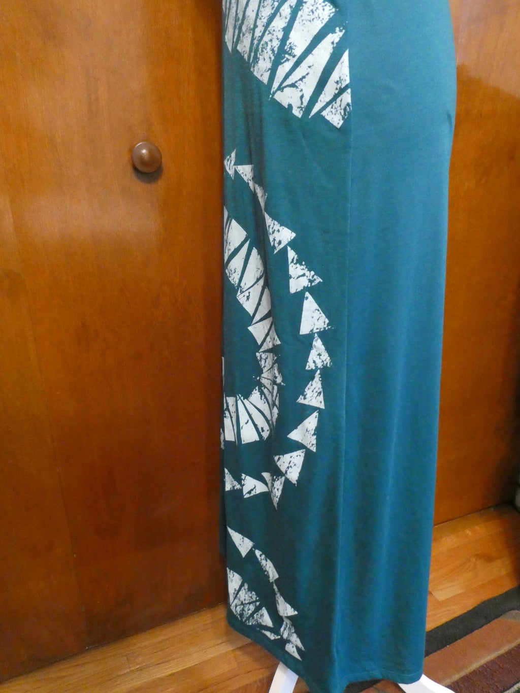 Material Girl Junior Small Maxi Dress Green White Geometric Print Lace Up Back