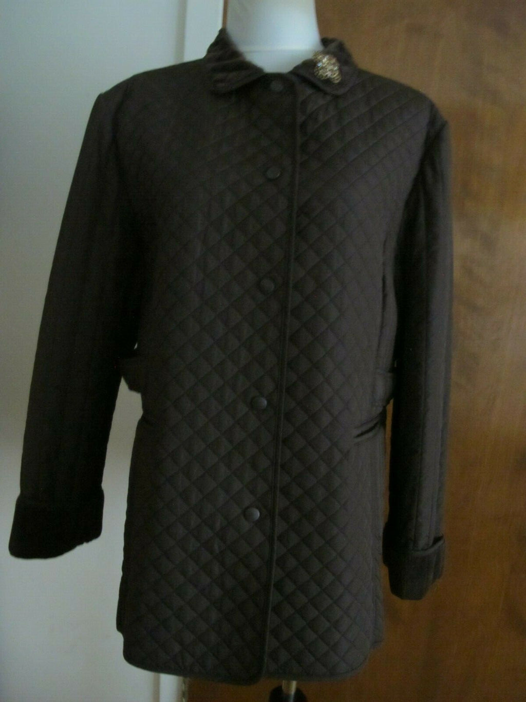 Larry Levin Women's Brown Quilted Coat Jacket Faux Fur Lining XLarge