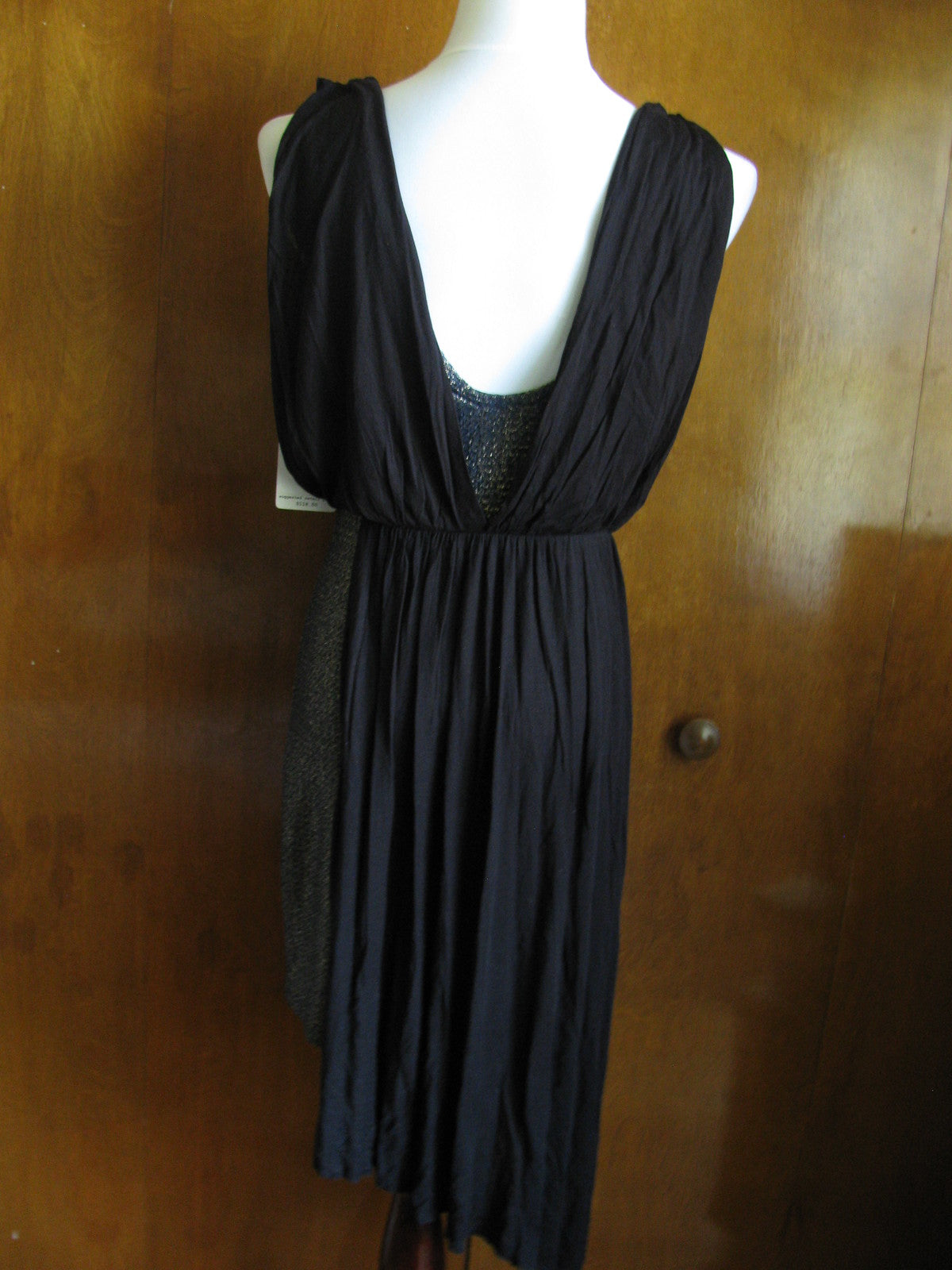 Free People Women Draping Over Black Combo Soft Rayon Dress Small 