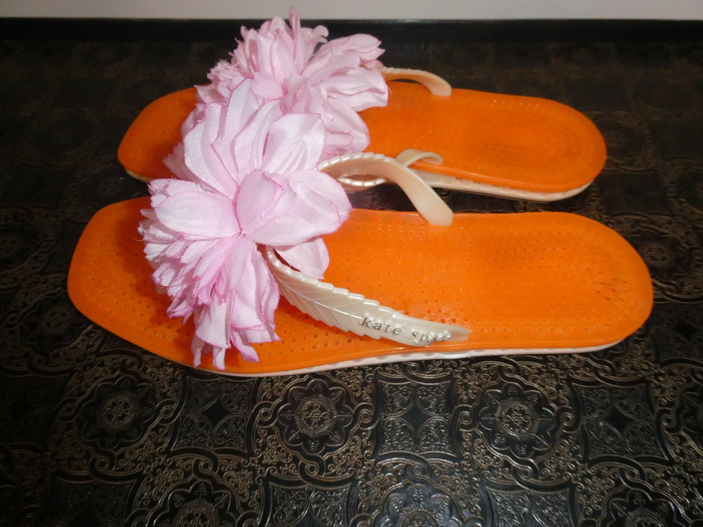 Kate Spade Pink Flowers Beach Pool Jelly Flip Flops Size 7 Made in Italy