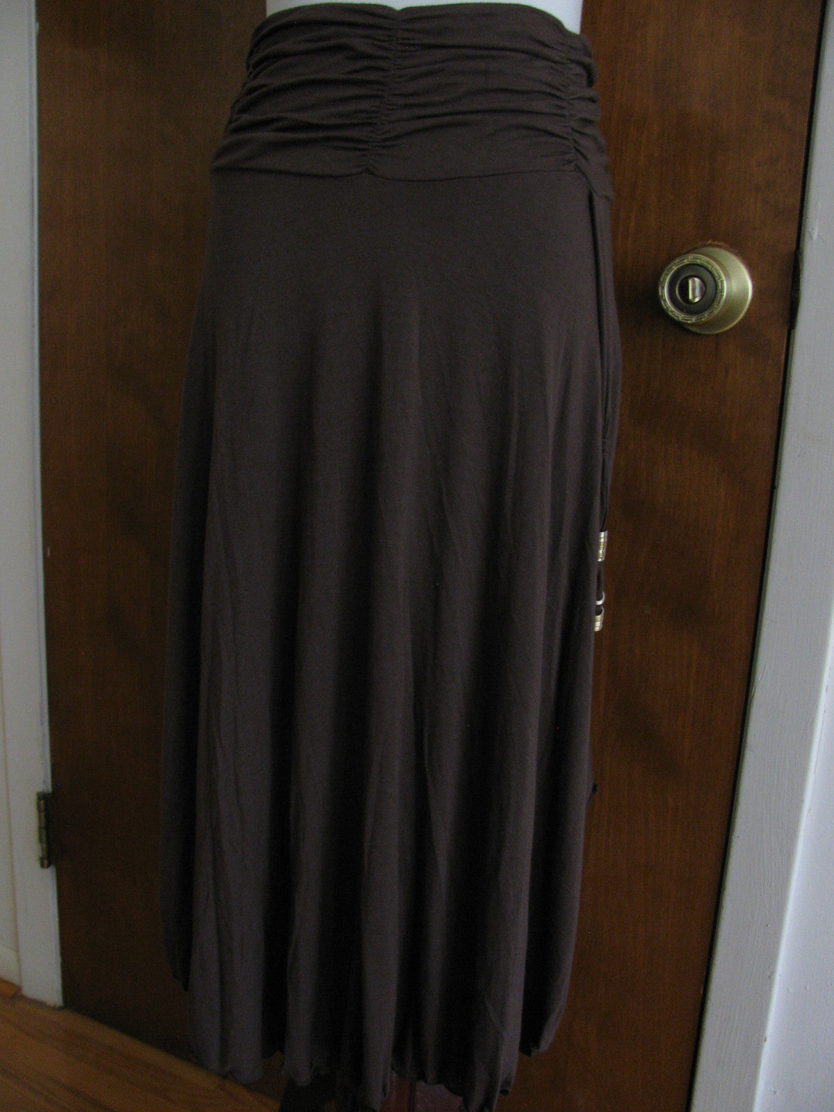 BCBGeneration Women's Brown Rayon Detailed Skirt/StrapTop Large 