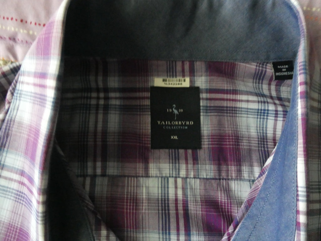 TAILORBYRD Collection Men's 2XL Purple Plaid Button Front Shirt 100% Cotton