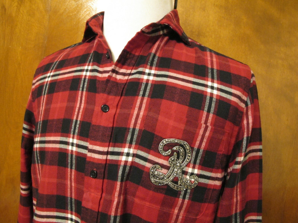 POLO Ralph Lauren women's plaid red/black reach beaded soft flannel shirt Large