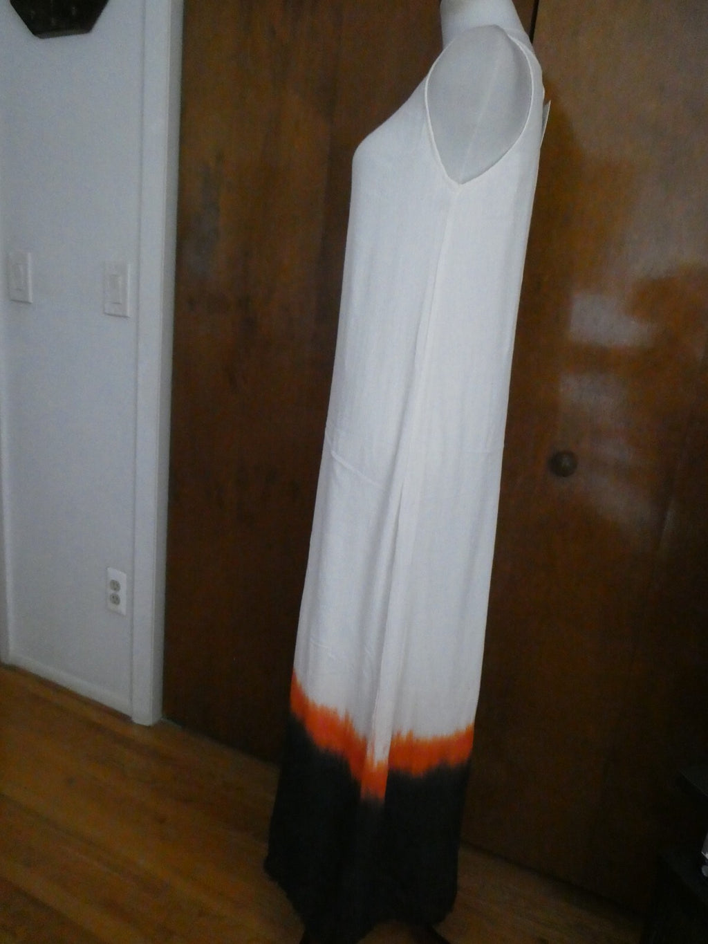 AIKO women’s beige maxi full lined dress hem orange/black bamboo/cotton Large