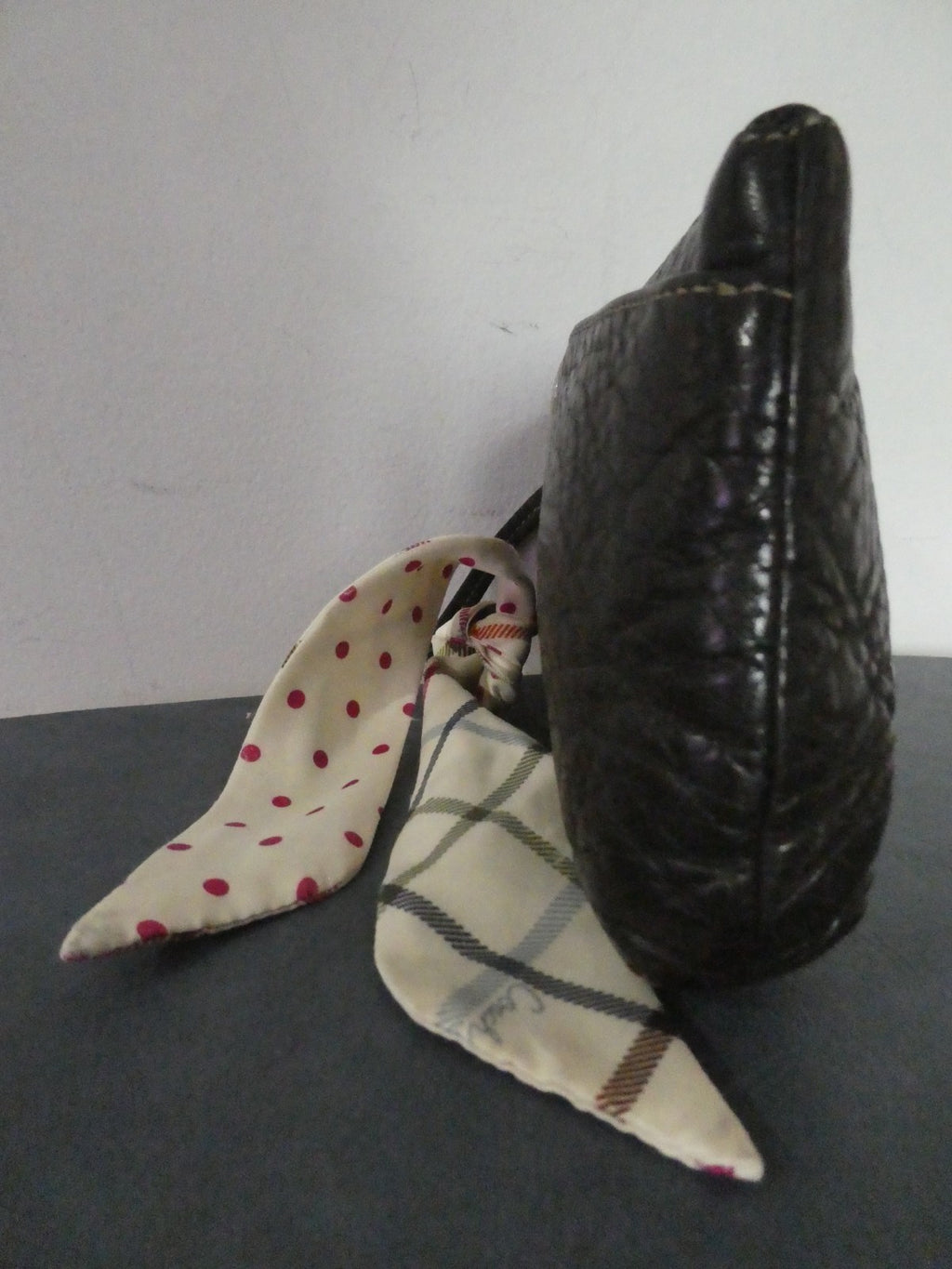 Vintage large Coach Women Black leather wristlet wallet with Coach small scarf