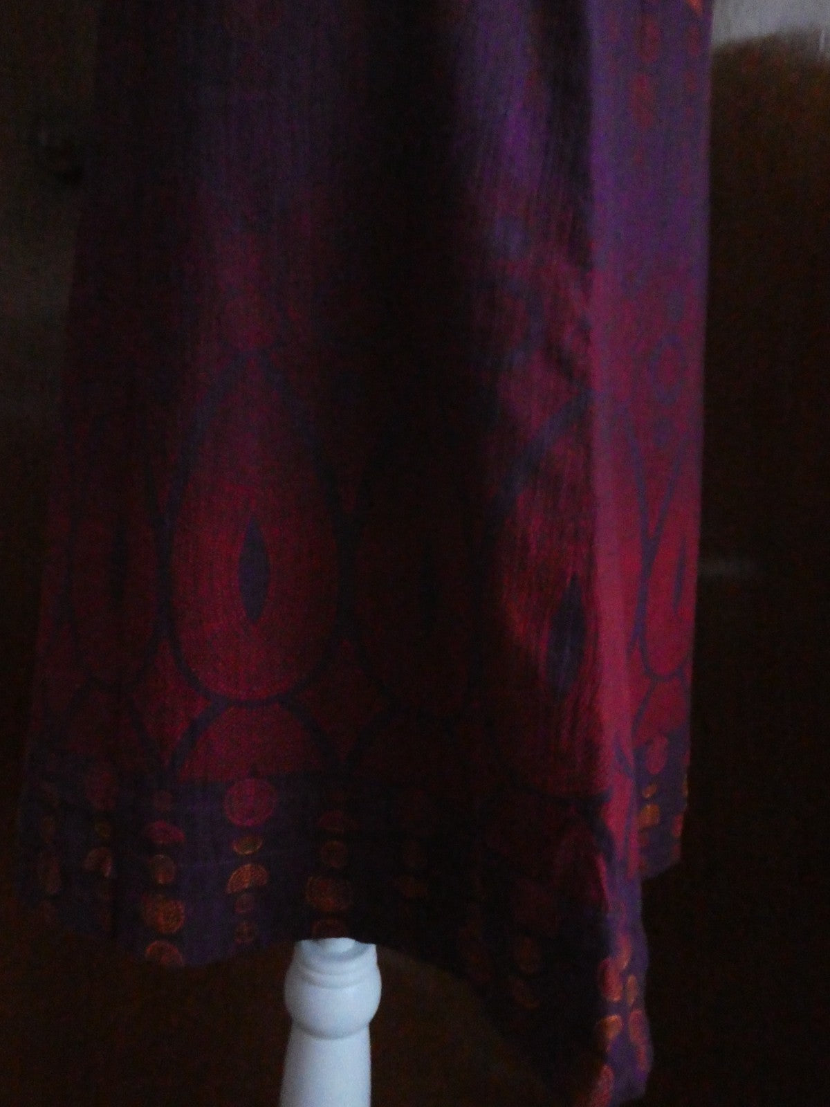 DKNY Jeans Women Skirt Sz 12 Purple Red Print A-Line Lined Cotton Style KCMUA295