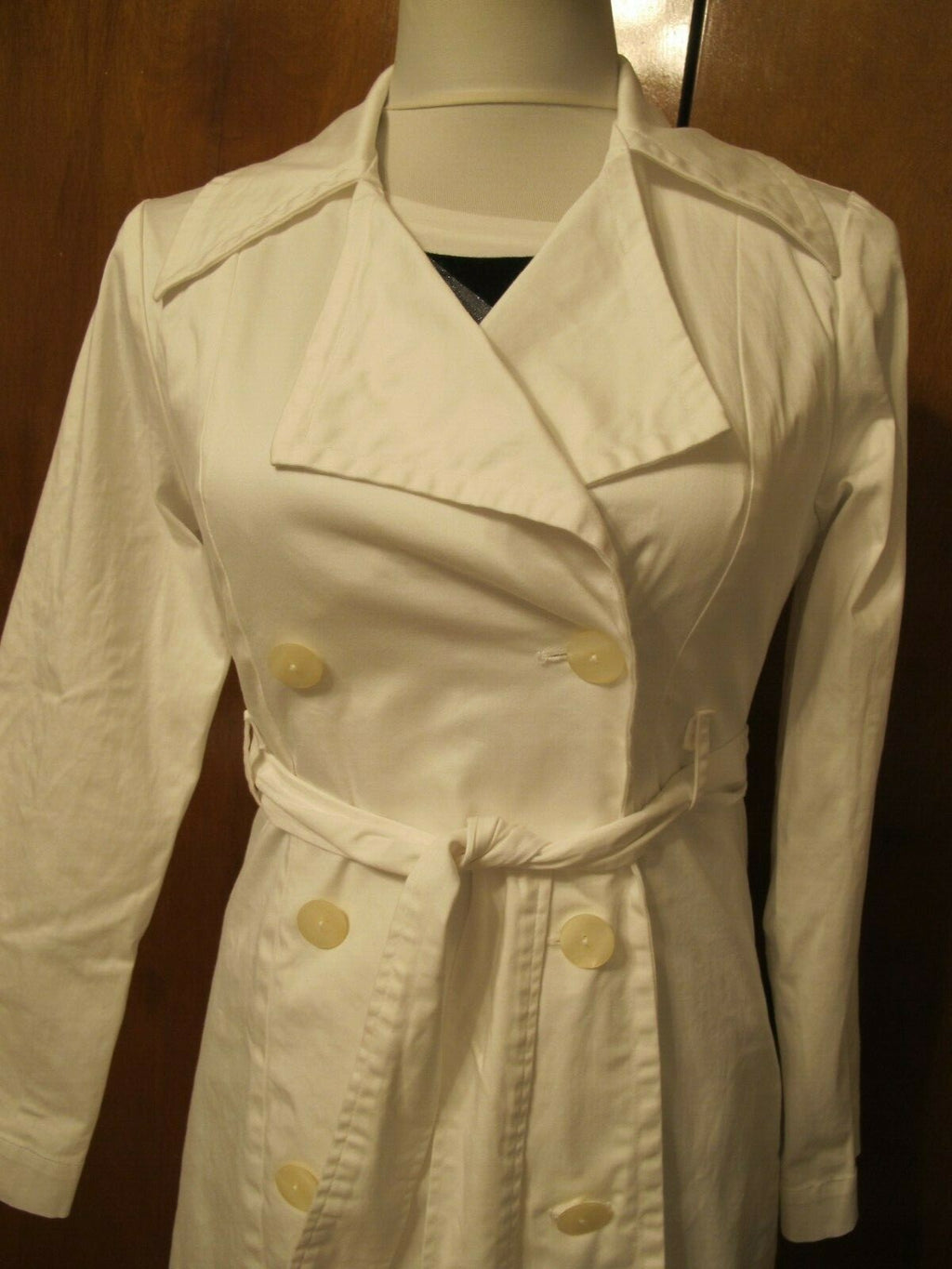 Nine West Women’s White Button-Down Cotton Trench Lined Coat Blazer M (fits S)