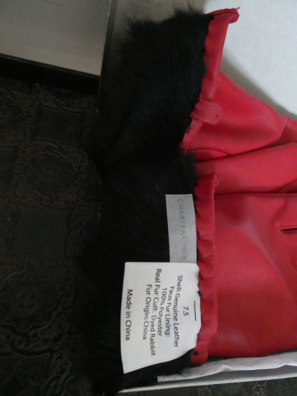 Vintage Charter Club Red Genuine Leather Gloves 7.5 Real Rabbit Fur Cuff New Box