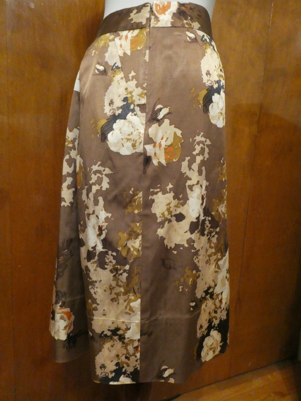 Talbots Women’s Floral Pleated Skirt Brown Cream Knee Length Size 6