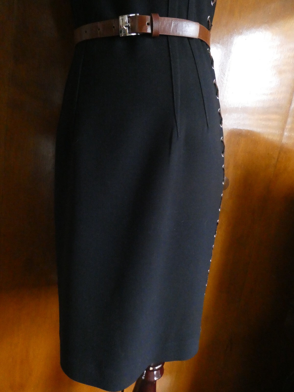 Michael Kors Black Detailed Faux-Leather Trim Lined Dress Size 0