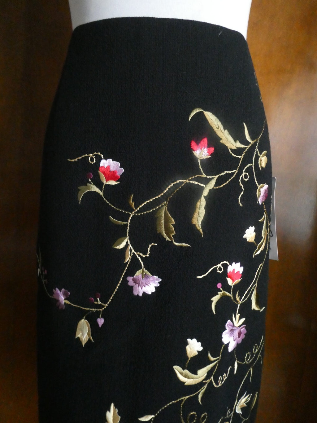 Rickie Freeman for Teri Join women's black embroidered wool lined skirt size 10 