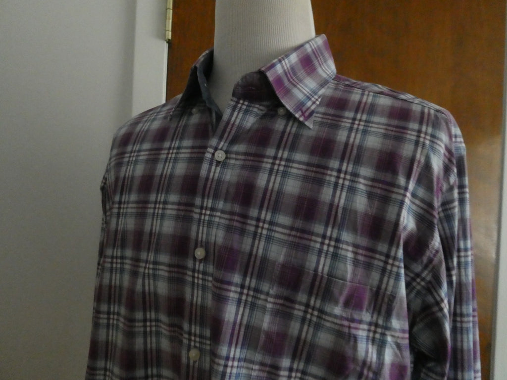 TAILORBYRD Collection Men's 2XL Purple Plaid Button Front Shirt 100% Cotton