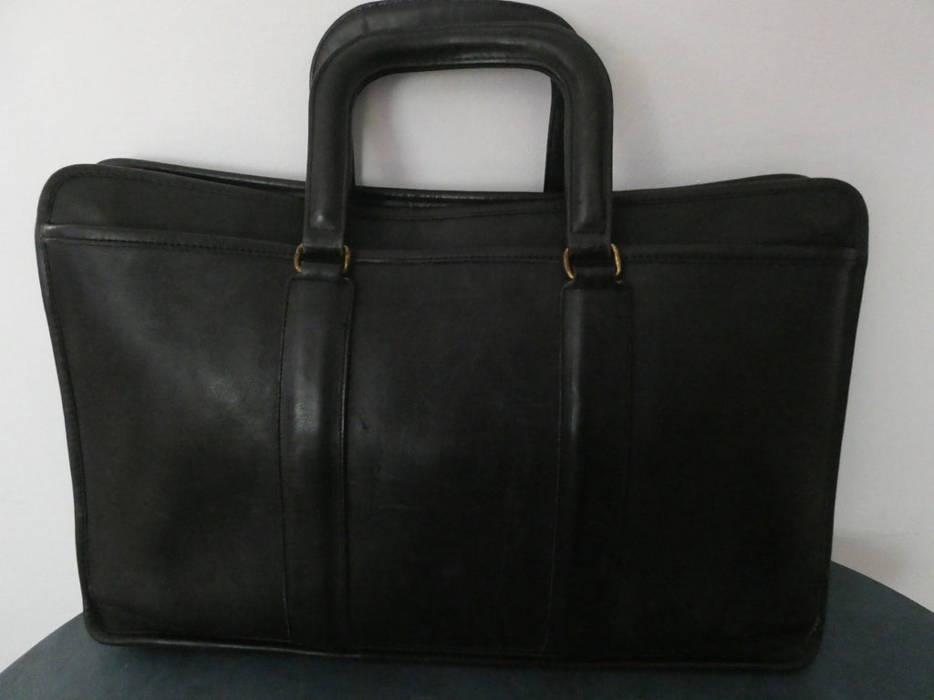 Vintage Authentically Coach Briefcase/ Tote Black Glove-Tanned Leather 570-8625