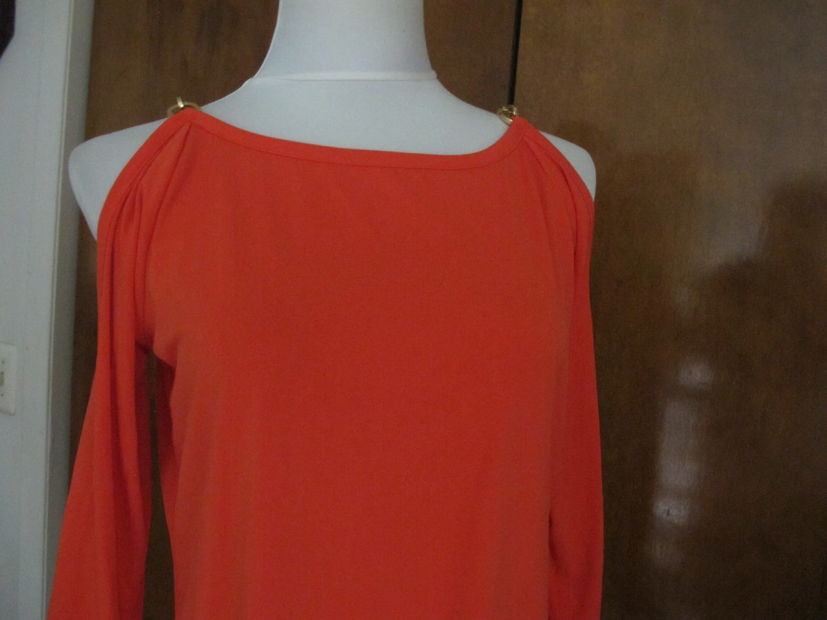 Michael Kors women’s mandarin chain trim gold shoulder top Large 