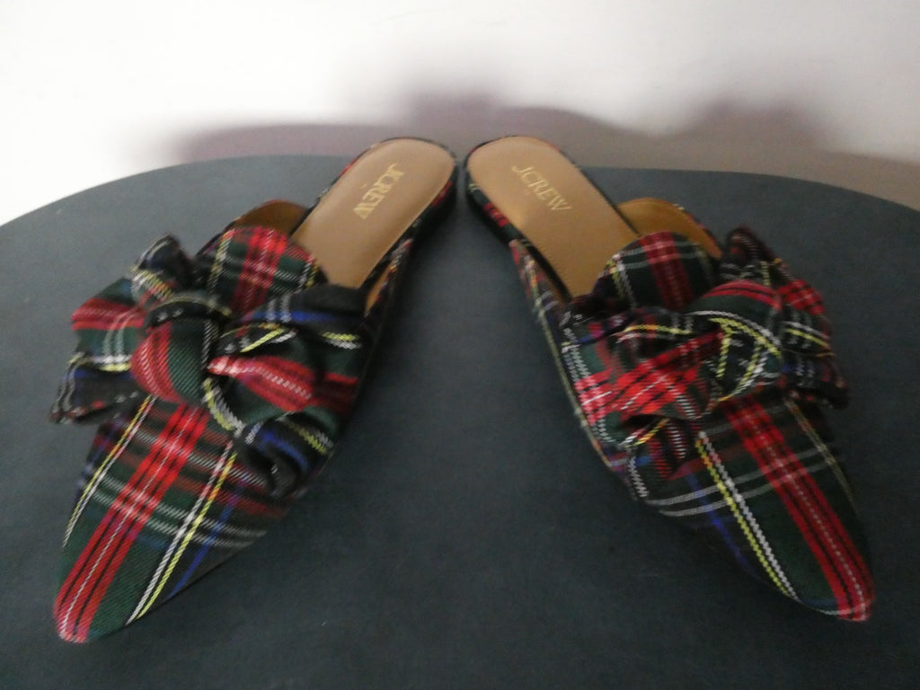 J.Crew Tartan Bow Mule Flats Stewart Plaid Slip on Pointed Toe Women 7, 7.5, 8