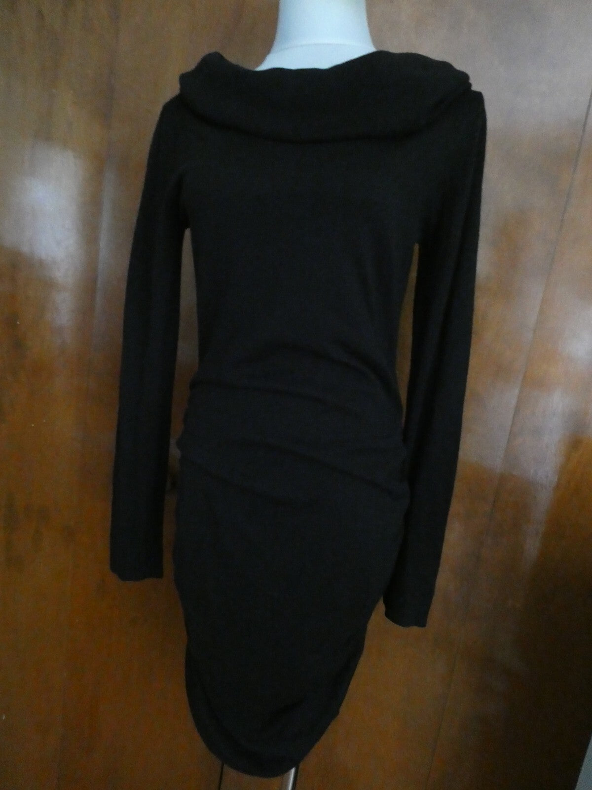 Rachel Roy women's stylish detailed black cowl neck long sleeves dress New