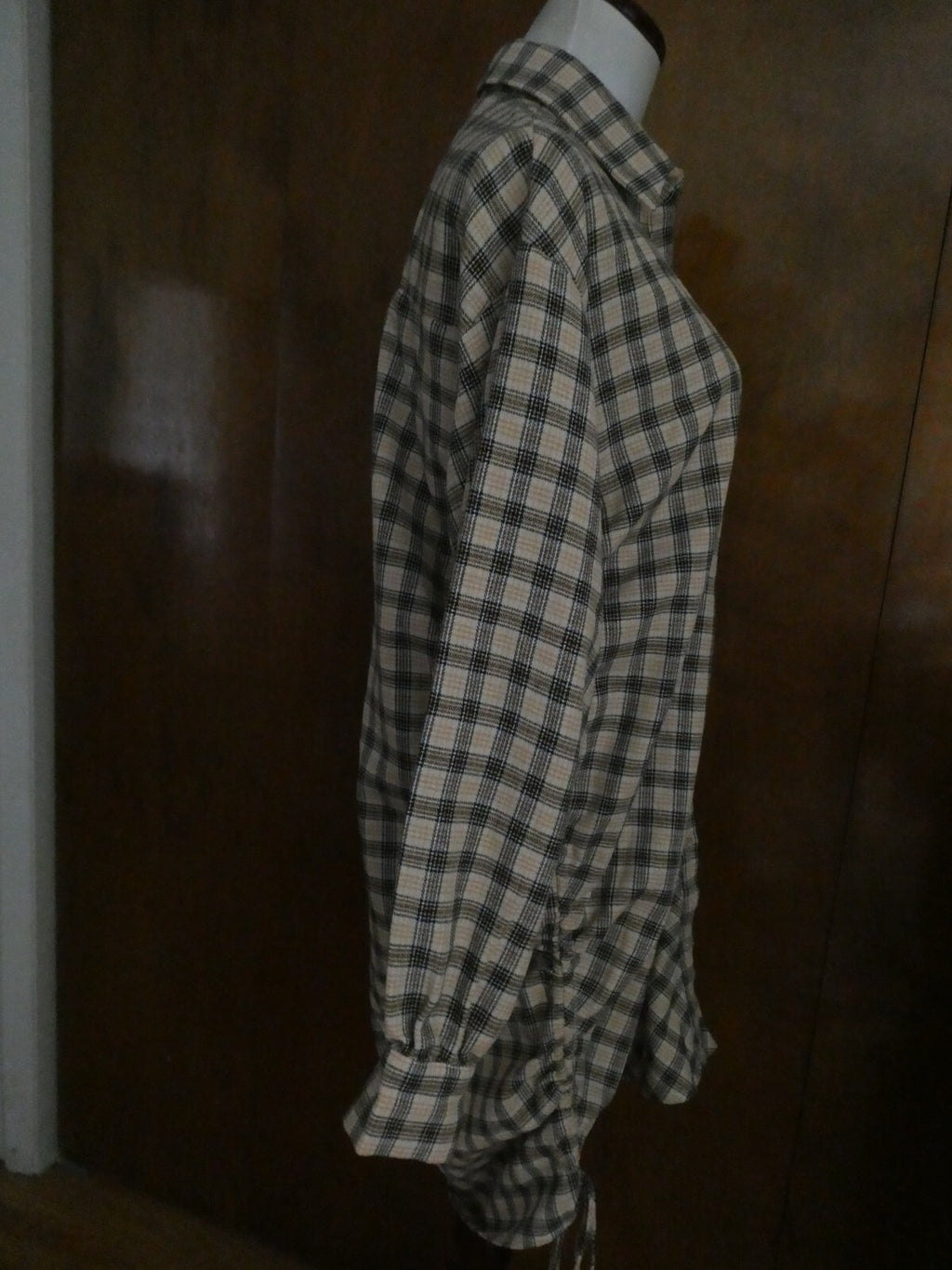 PRETTYLITTLETHING Shirt Dress Beige Check Oversized Detail Size 6