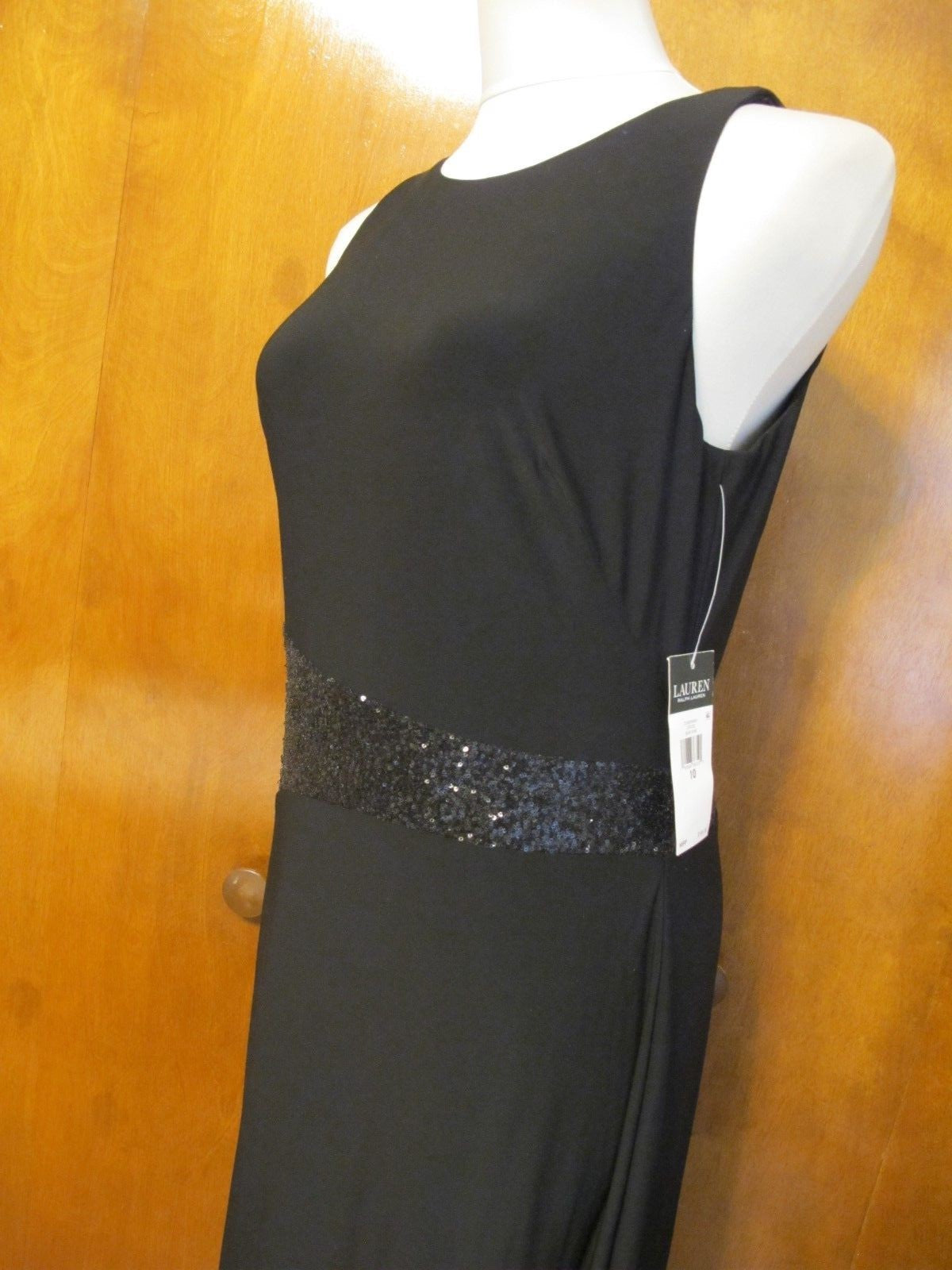 Ralph Lauren women's black shine maxi evening detailed A-line dress size 10 new