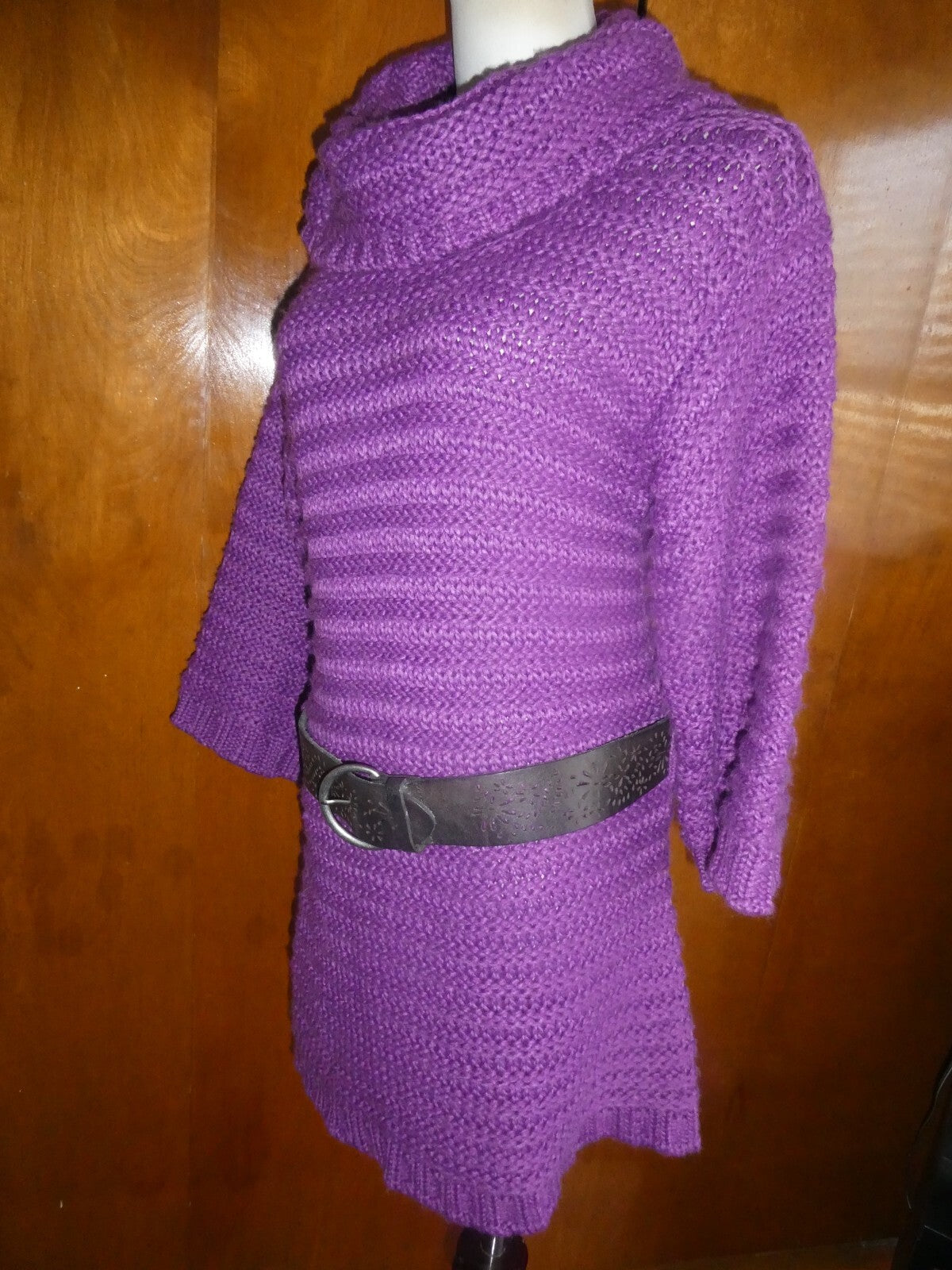 BEBE Women's Purple Detailed Gorgeous Sweater Mini Dress Large Can Fit Medium
