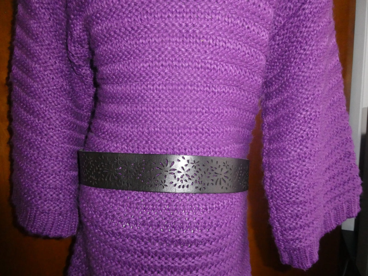 BEBE Women's Purple Detailed Gorgeous Sweater Mini Dress Large Can Fit Medium