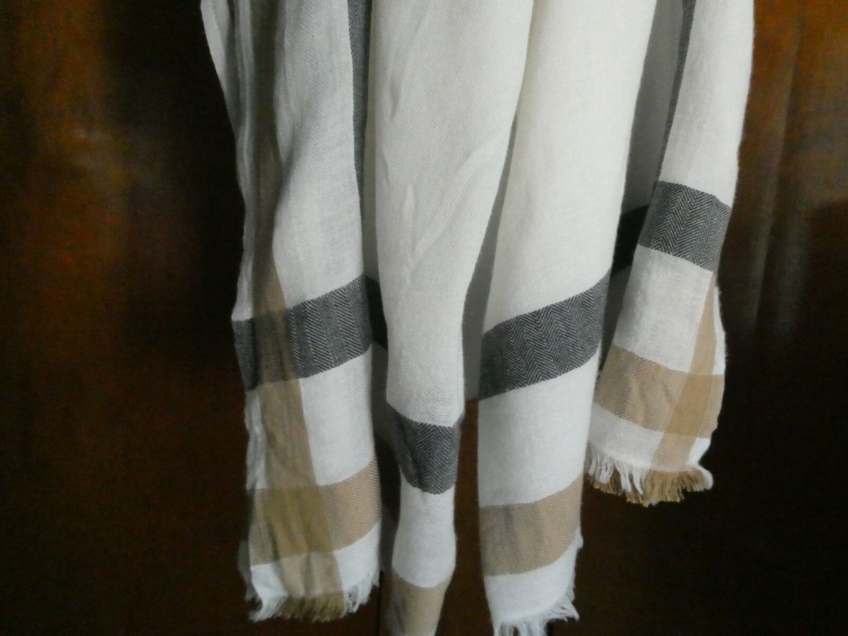 TALBOTS Women's Cotton/Viscose Soft Striped Wrap Scarf Ivory/Brown 28" by 70"
