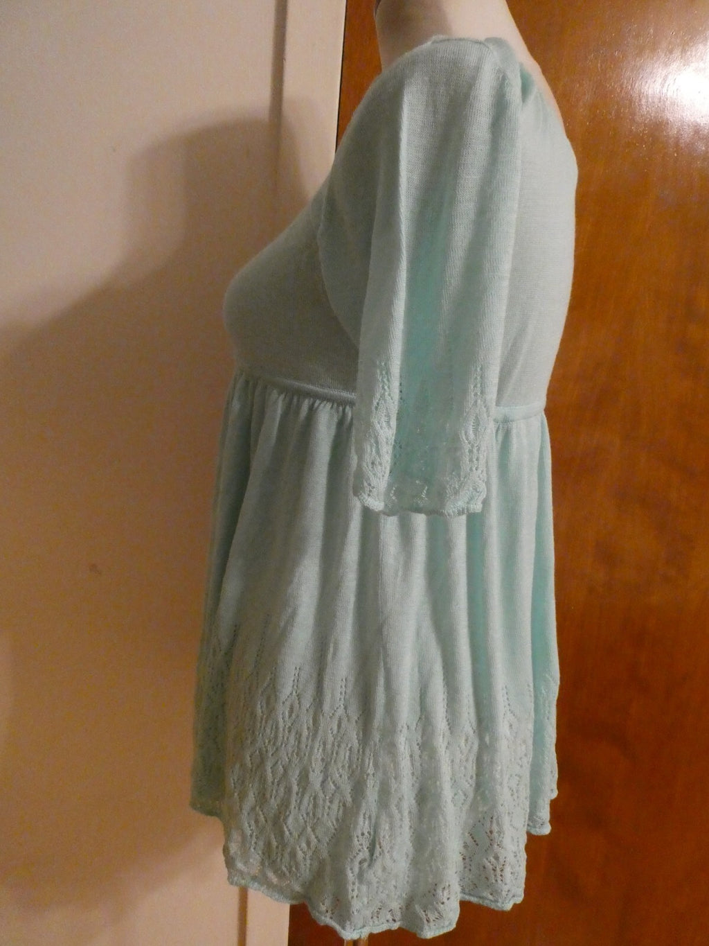 Free People White Open Knit Tie Front Blue Arctic Cardigan Large