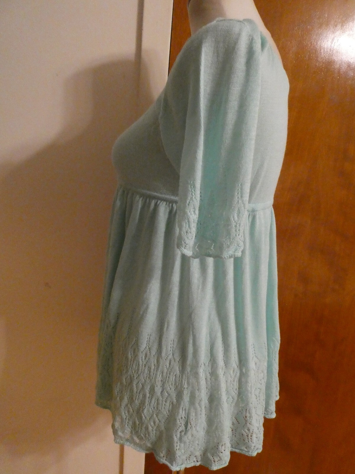 Free People White Open Knit Tie Front Blue Arctic Cardigan Large