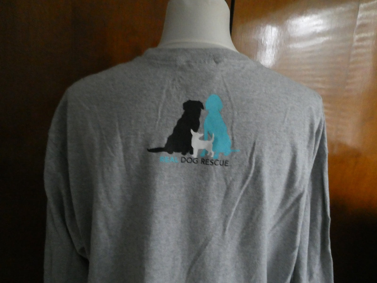 Gildan Ultra Cotton Unisex XL Real Dog Rescue Gray Long Sleeve Graphic T-Shirt