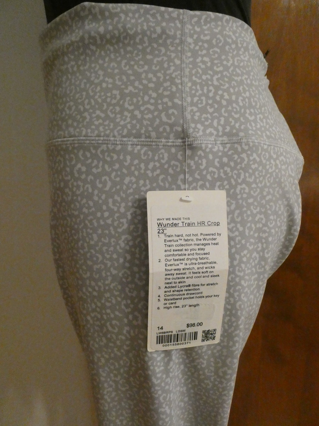 Lululemon Women Wunder Train High-Rise Crop 23" White/Gray Sz 14