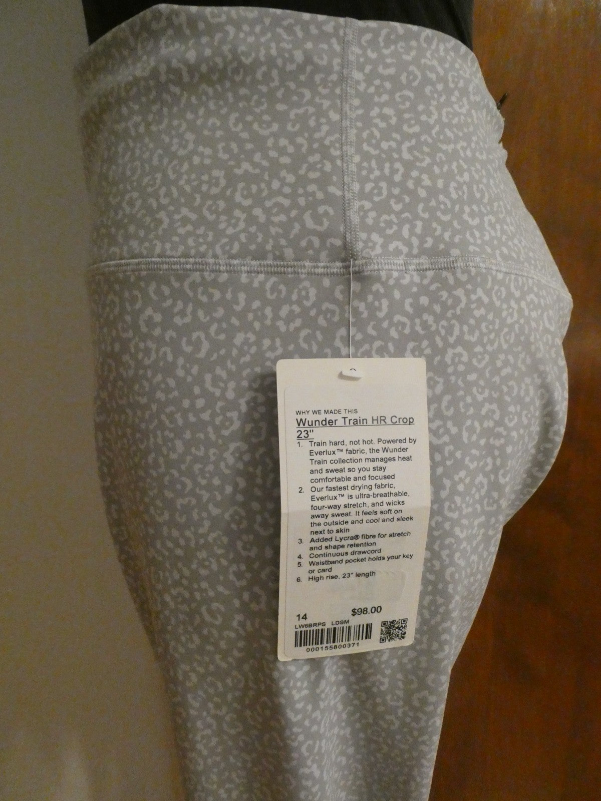 Lululemon Women Wunder Train High-Rise Crop 23" White/Gray Sz 14