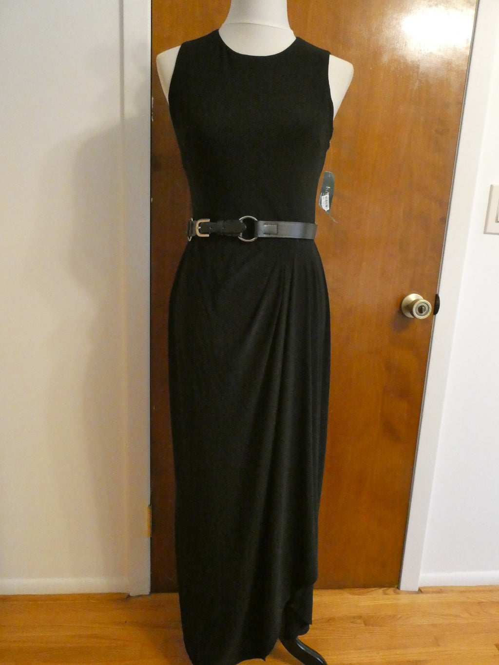 Ralph Lauren women black maxi evening dress draping at the bodice size 4