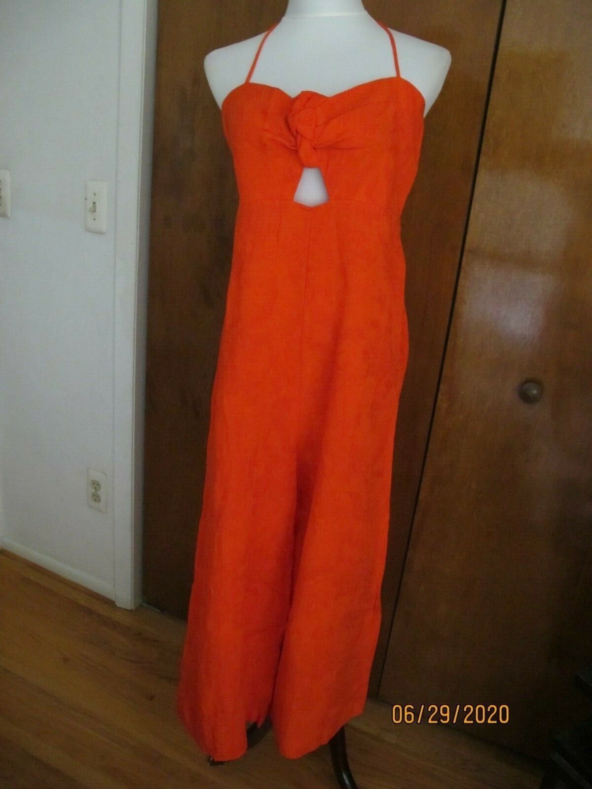 Anthropologie Elevenses Women's Red Linen Blend Jumpsuit 8