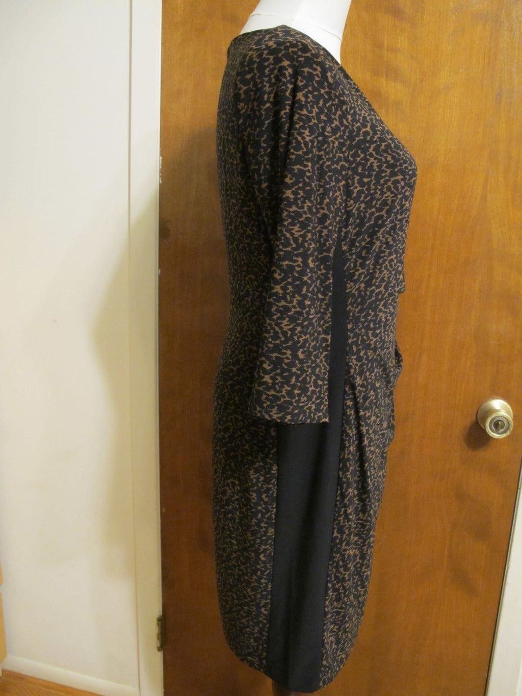 Ralph Lauren women's brown 3/4 sleeves black gathered dress