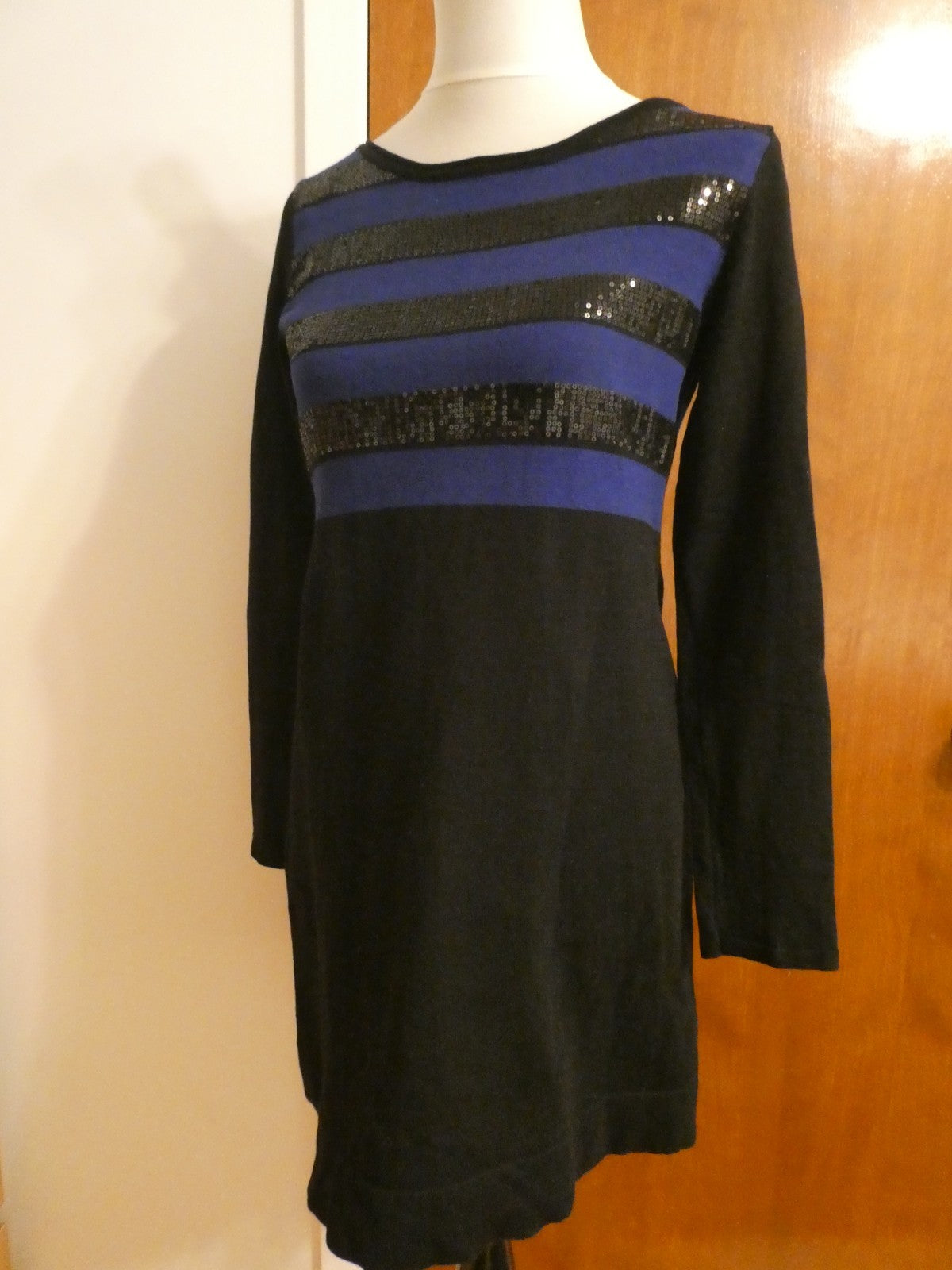 Style & Co Women Black Purple Striped Embellishment Sequins Sweater Dress Small