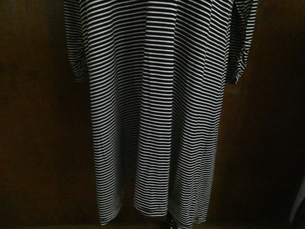 Gap Women's Black/White Stripped Rayon A-Line Long Sleeves Dress Large