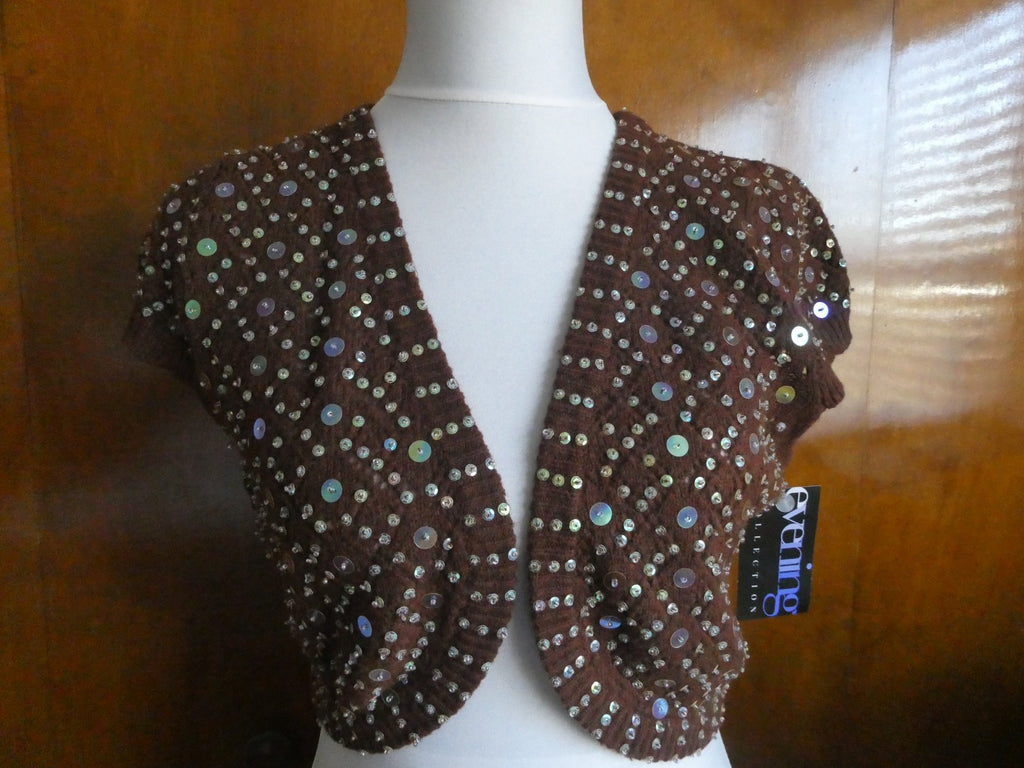 Necessary Objects Ady Gluck-Frankel Women Brown Sequin Open Front Cardigan Large