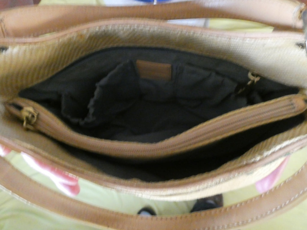 Cole Haan Embroidered Woven Straw Purse / Handbag with Gold Tone