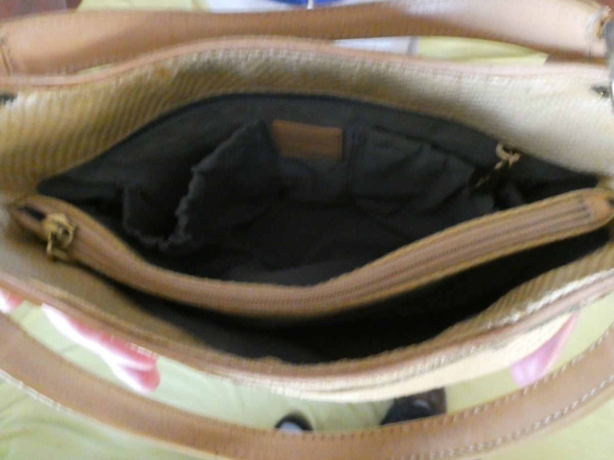 Cole Haan Embroidered Woven Straw Purse / Handbag with Gold Tone