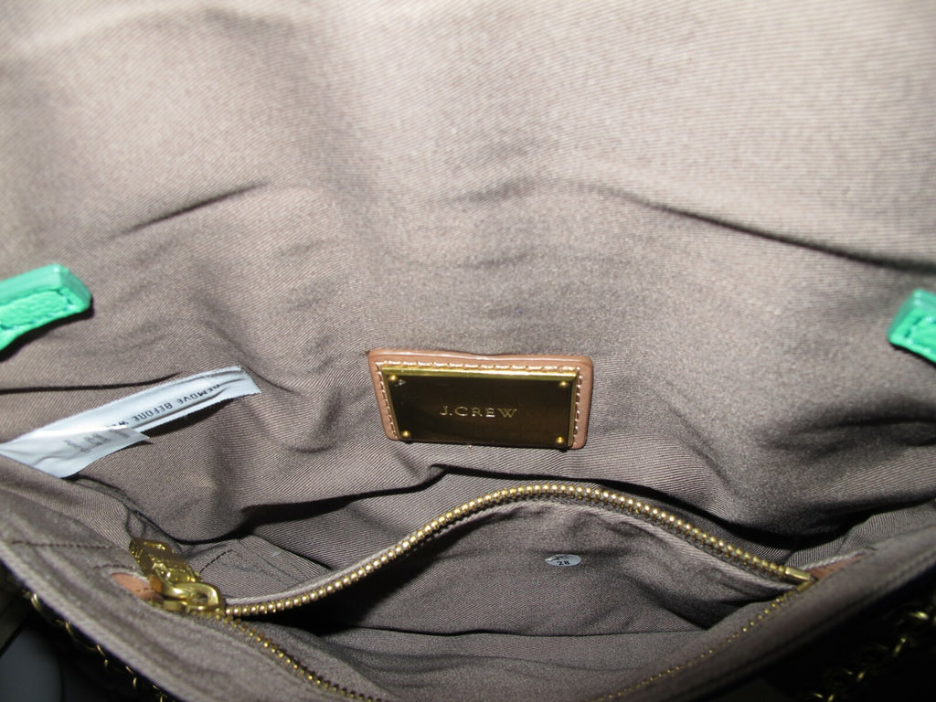 J CREW Women's Blue Green Pebbled Leather Shoulder Tote Bag Clutch Purse