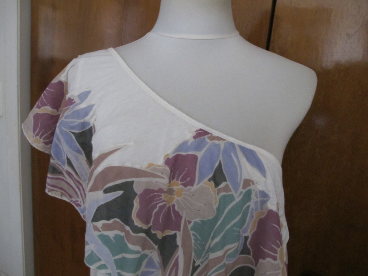 Free People Women’s Ruffle One Shoulder Ivory Floral  Tank Top 