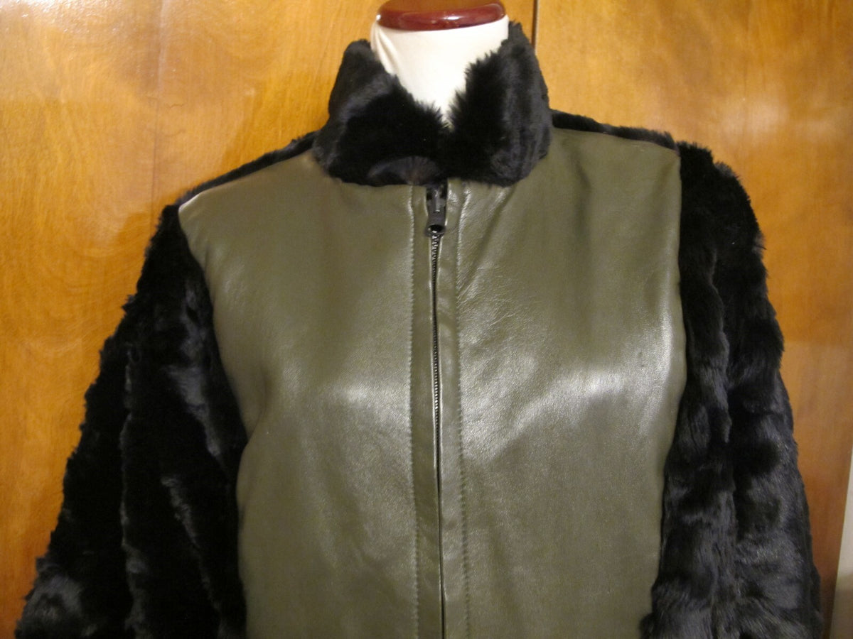 Custom Made women's winter coat jacket green and black reversible medium