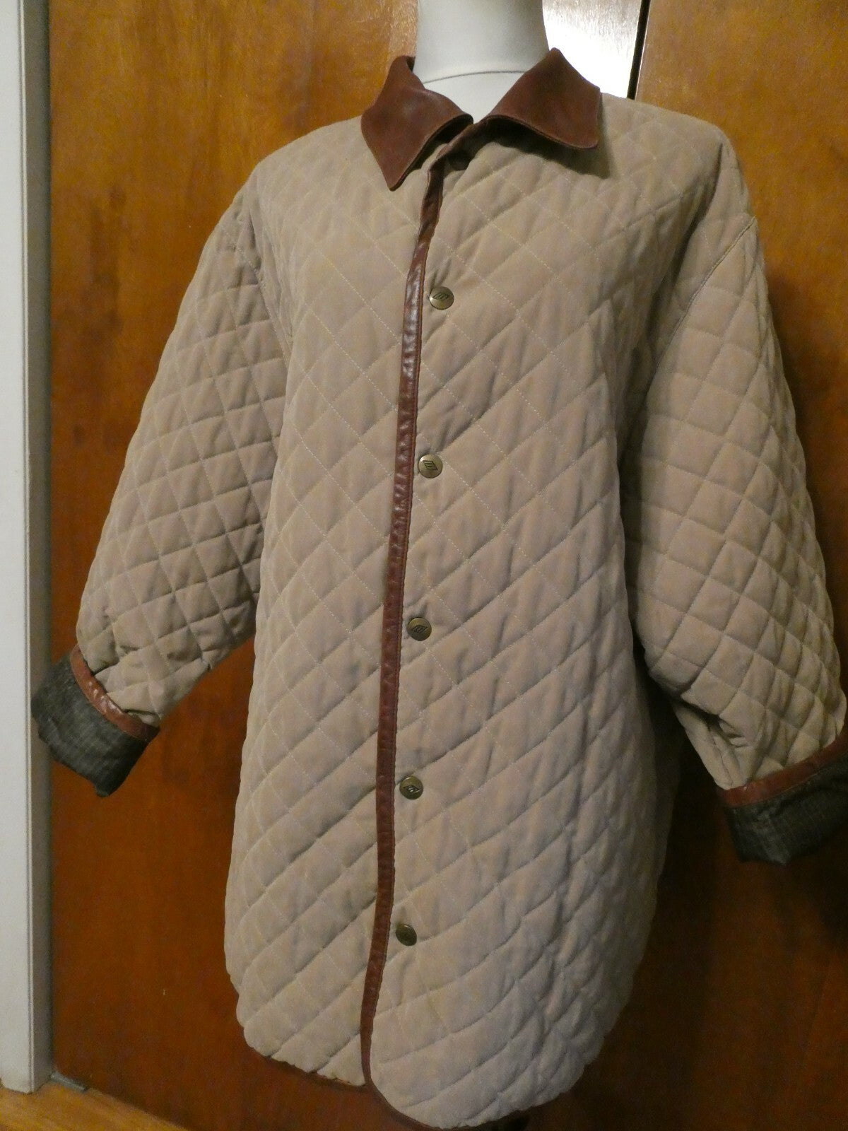 Joseph Abboud Women's Beige/Multicolor Reversible Jacket Coat Large