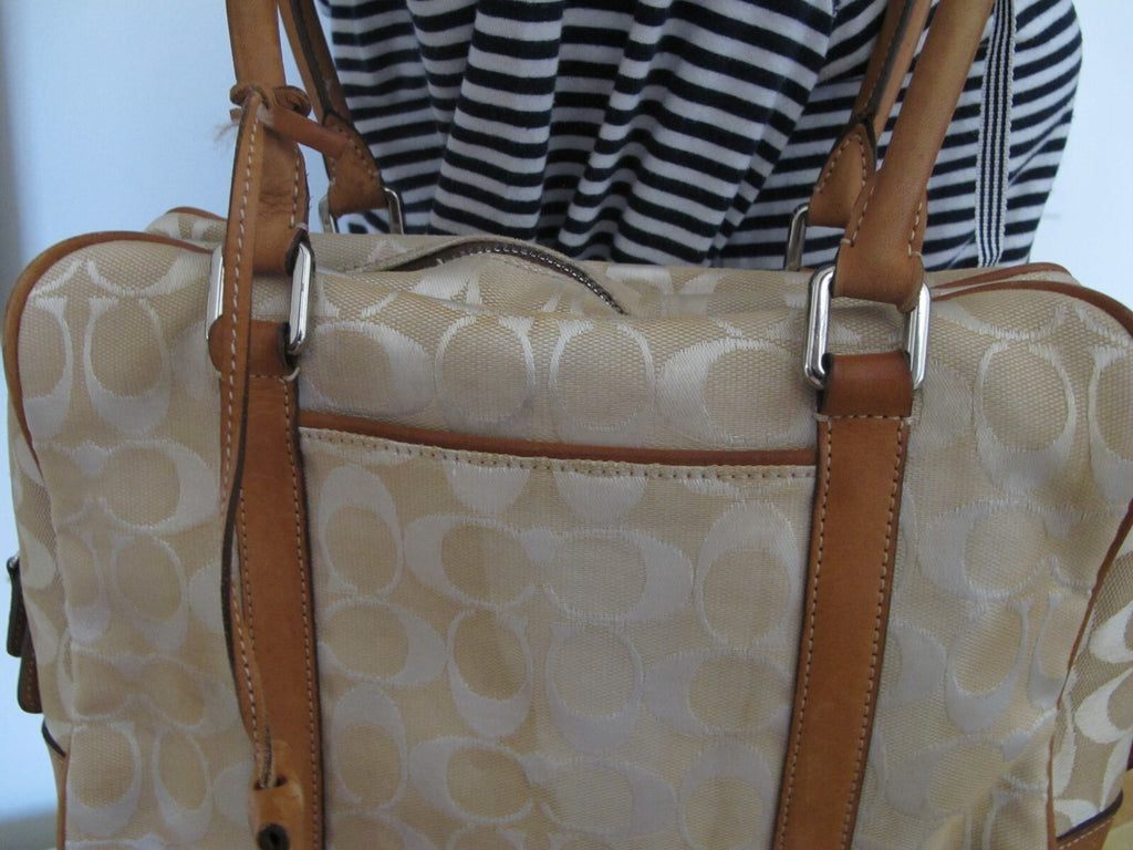 Authentic Women’s Beige Cloth Coach Handbag Purse 