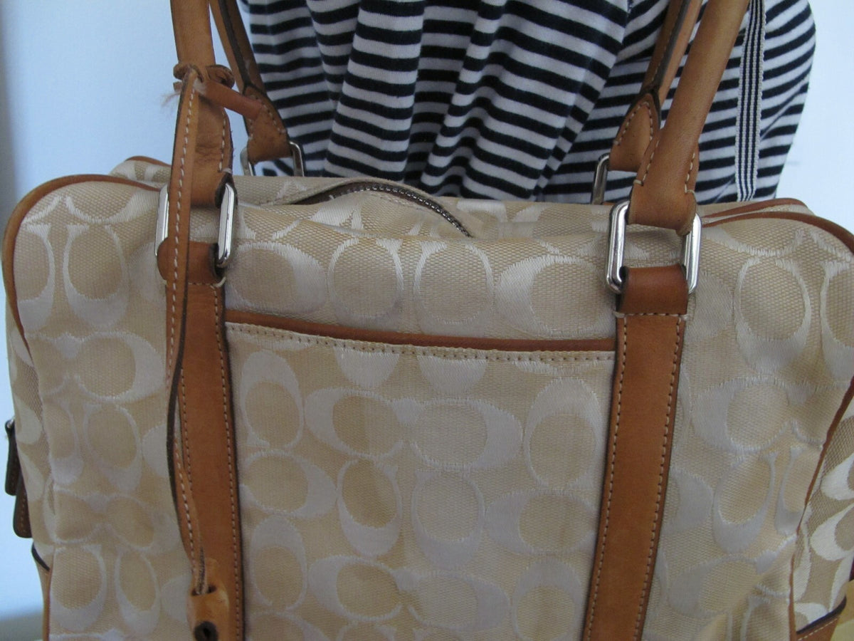 Authentic Women’s Beige Cloth Coach Handbag Purse 