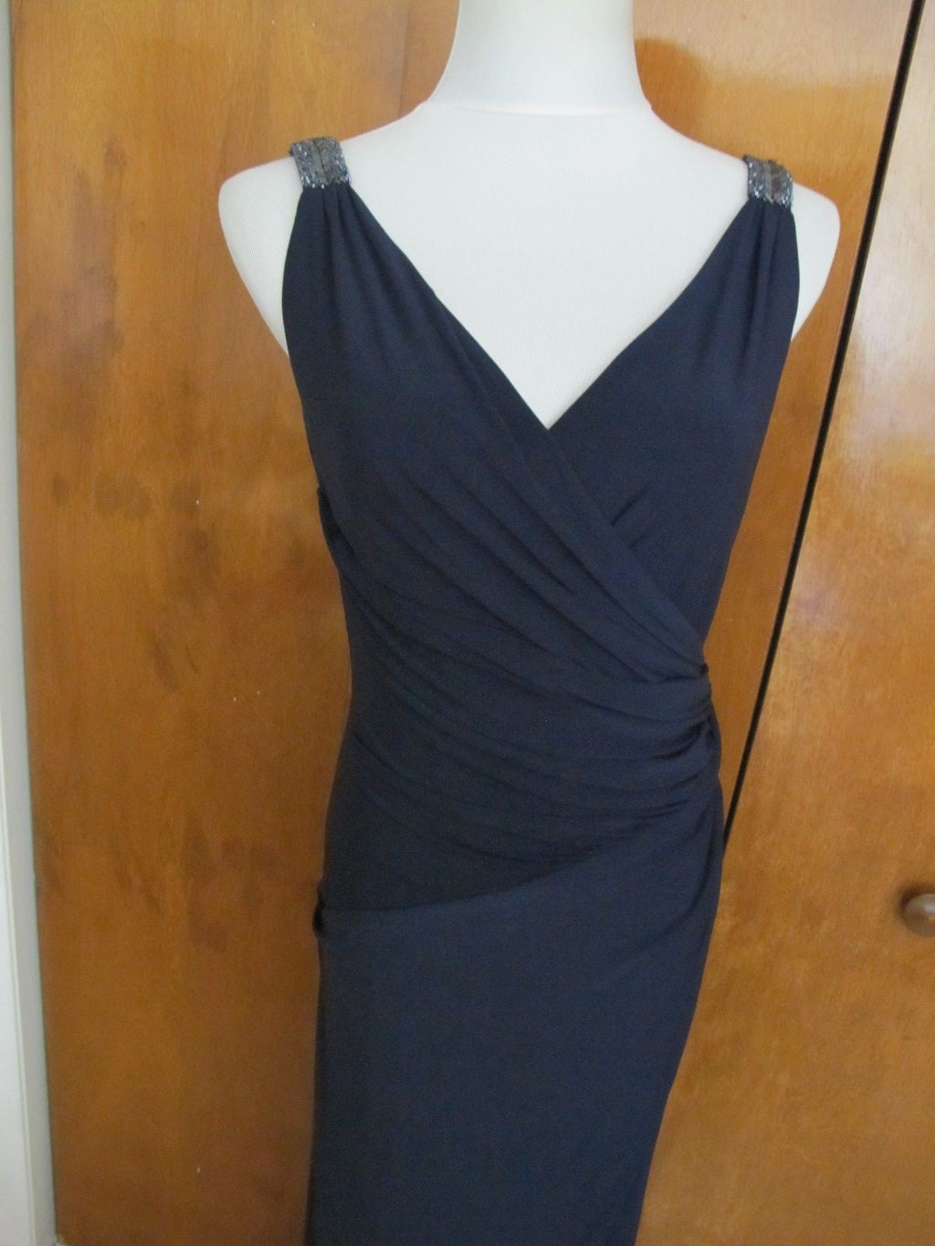 Ralph Lauren women navy evening sequined gathered dress New